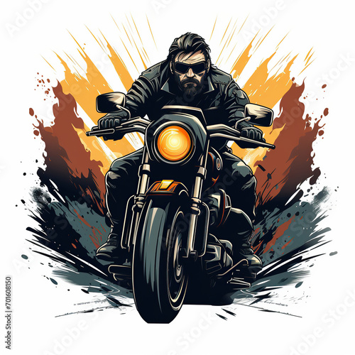 logo emblem with a motorcyclist on motorcycle on the road. Biker Travelers Club