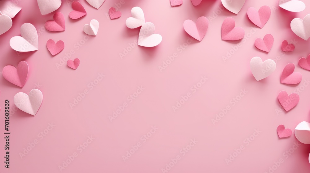 Valentine's Day background with pink and white paper hearts. Love and romance.