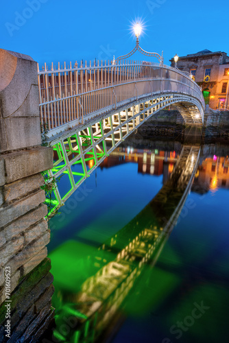 Photography The famous Ha'penny Bridge in Dublin, Ireland, at twilight