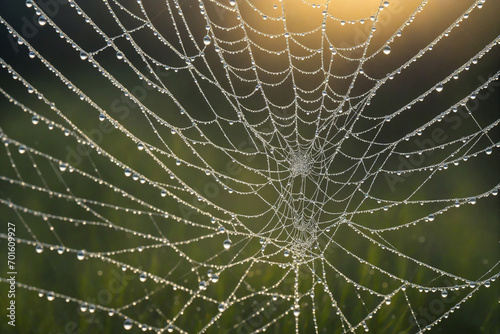 Water drops on spider's web, frozen