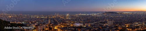 Panorama of Barcelona in Spain at night