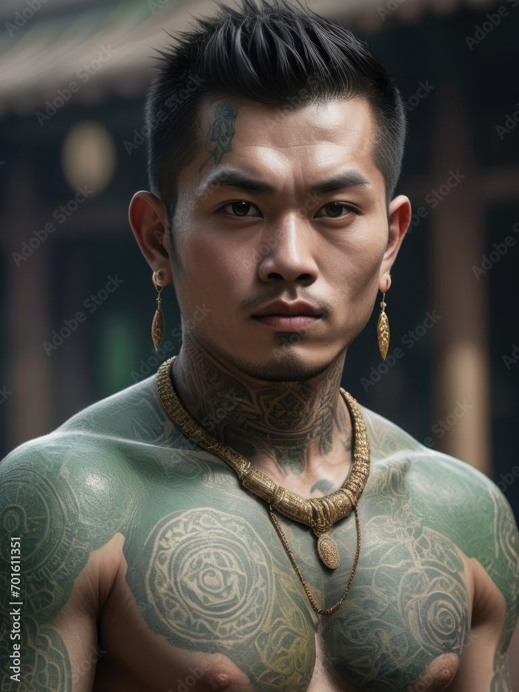 Ultra-realistic painting of a Below Average Height East Asian Man with