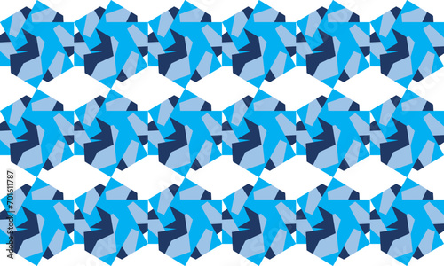 pattern with blue cubes, blue abstract background with continuous hexagonal horizontal strip, blue line patter design for fabric printing or wallpaper pattern or backdrop 