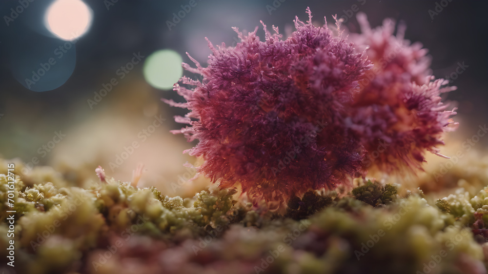 Fototapeta premium İmaginary bacteria molecule, Bacteria virus or germs illustration. Human immune system virus. AI generated image