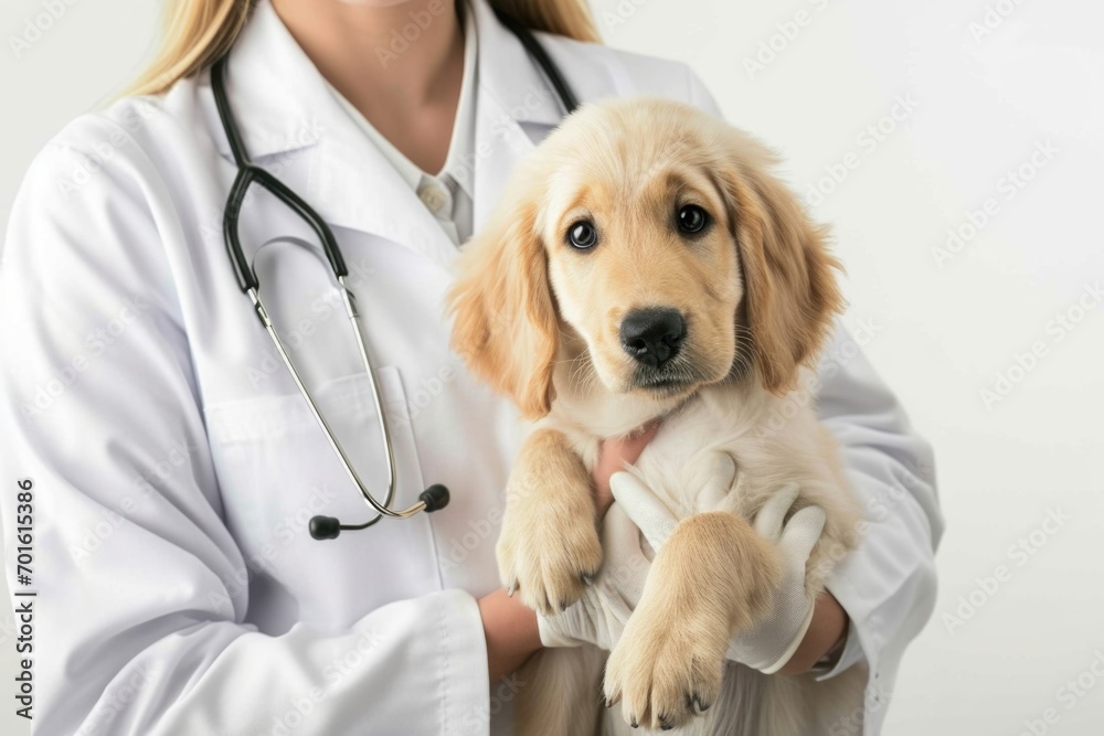 Woman veterinarian holding a dog