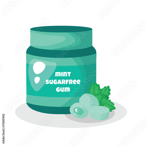 Sugar free mint gum isolated on white background. Vector illustration in catroon style. Teeth care product. Oral hygiene.