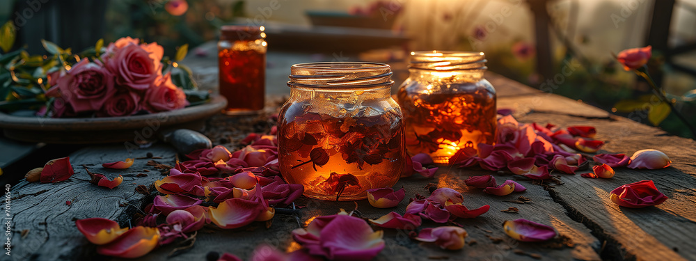 Close-up of tea rose petals with jam Close-up of tea rose petals with jam