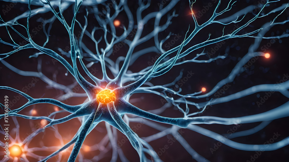 Neurons, transferring pulses and generating information. AI generated image, ai Neurons, transferring pulses and generating information. AI generated image, ai