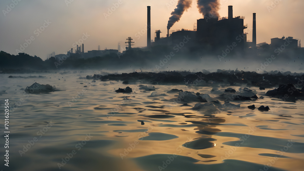 Smoke and air pollution. Pollution of the atmosphere. air pollution concept. AI generated image