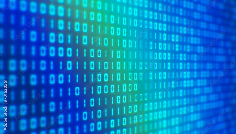 Illustation of an encoding of a binary code in light blue on a dark background. - Abstract background. Illustation of an encoding of a binary code in light blue on a dark background. - Abstract background.