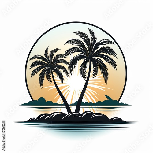 minimalistic round logo with a palm tree on white background