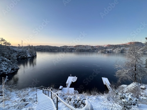 Winter mood Beautiful winter in Norway Knarvik Alver County Hiking