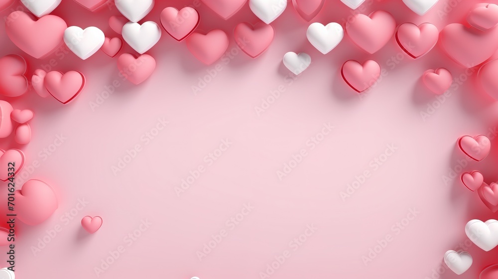 White frame and hearts pattern on pink background with Happy valentine day. Beautiful mini heart style. 3D rendering. Generative Ai White frame and hearts pattern on pink background with Happy valentine day. Beautiful mini heart style. 3D rendering. Generative Ai