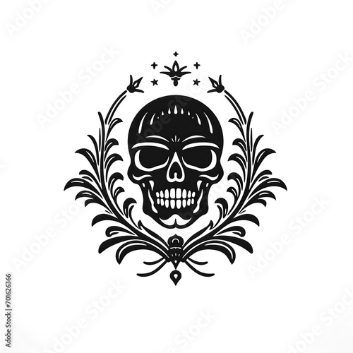 logo emblem symbol with a black skull on white isolated background
