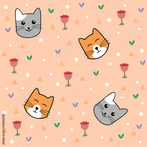 Wallpaper Mural seamless pattern expression cats with flower  Torontodigital.ca