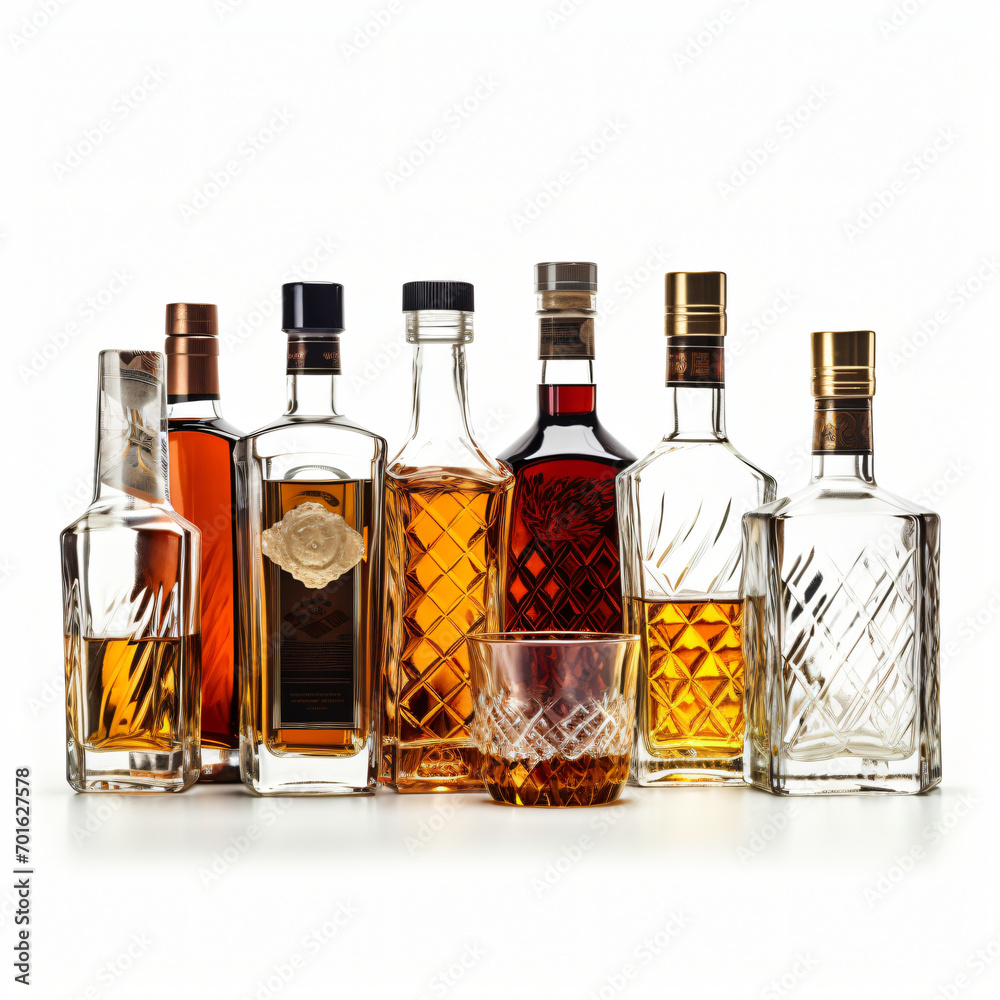 liquor bottles of different shapes isolated white background generative AI liquor bottles of different shapes isolated white background generative AI
