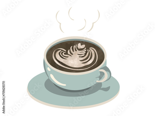 カップに注がれたホットコーヒー（ラテアート）
