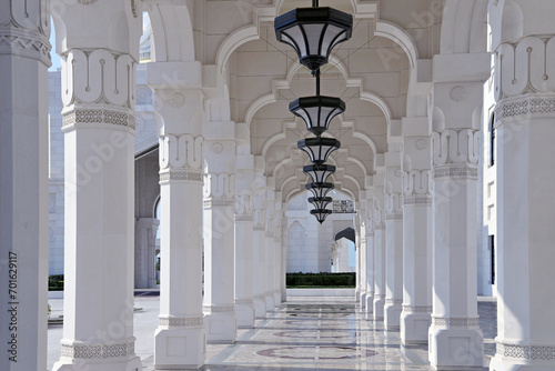 White marble columns in a muslim mosque