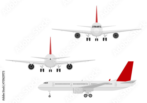 着陸した飛行機の前後と側面