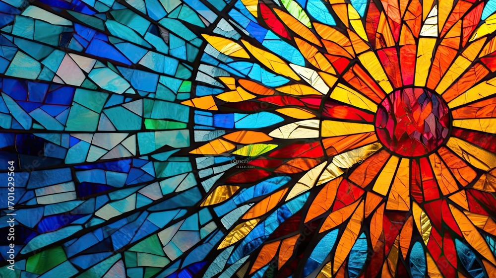 Stained glass window background with colorful abstract.