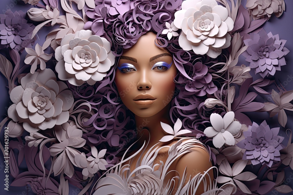 Artistic Portrait of a Woman with a Flower Crown. A fictional character created by Generative AI. 