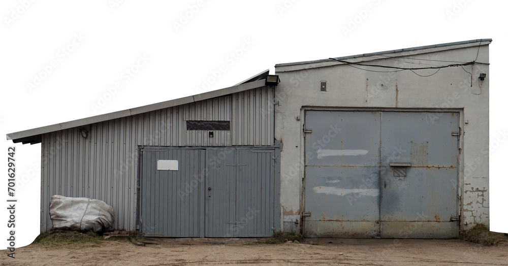 Old abandoned garages made of metal and brick isolated Old abandoned garages made of metal and brick isolated