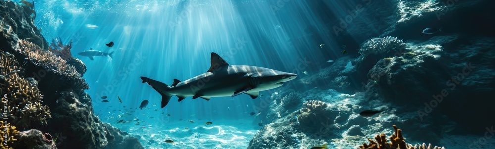 Shark in the water. Banner
