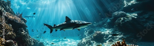 Shark in the water. Banner