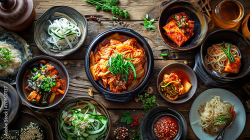 Vibrant Korean Cuisine Feast: Authentic Kimchi and Traditional Dishes