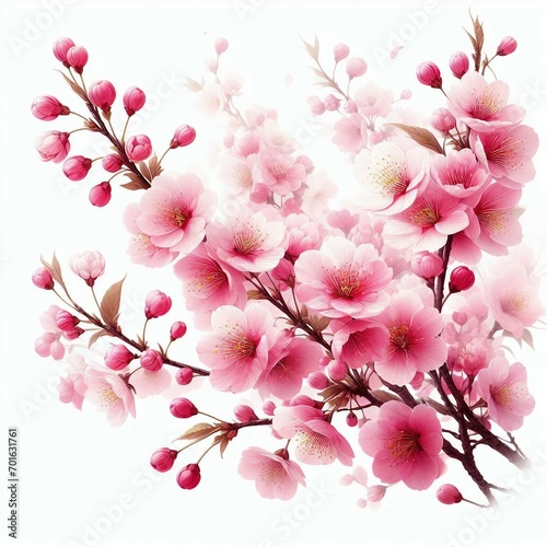  pink cherry blossoms in bloom white background