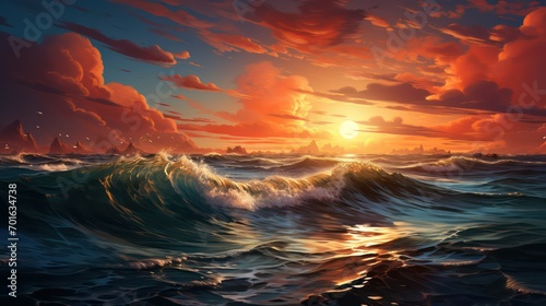 sunset over the ocean waves