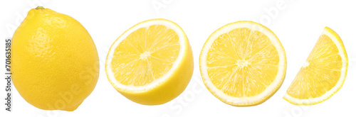 lemon fruit, slice and half isolated, Fresh and Juicy Lemon, transparent PNG, cut out