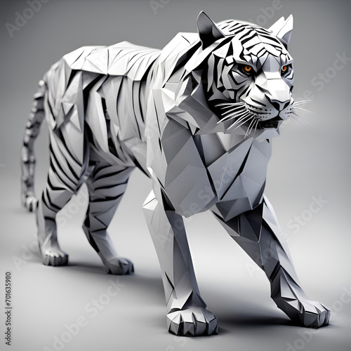 Tiger Raubkatze Papiertiger in geometrischen Formen  wie 3D Papier in wei   wie Origami Falttechnik J  ger Symbol Wappentier Logo Vorlage wildlebende Tiere