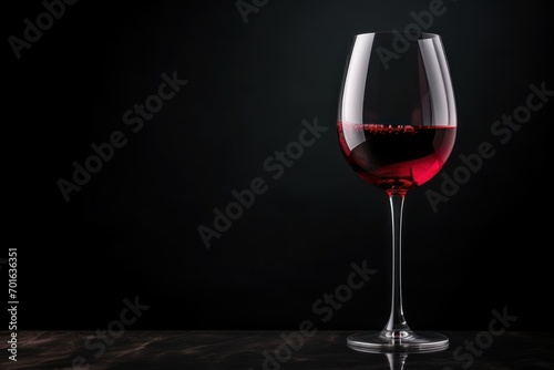 red wine on a glass against black background, Space for text photo