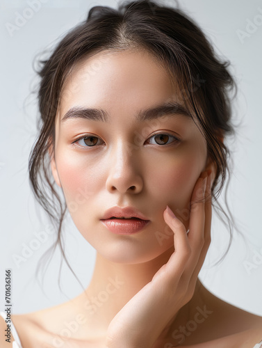 Portrait of young asian beauty woman with perfect smooth skin isolated on white background , skincare and cosmetics of natural beauty concept