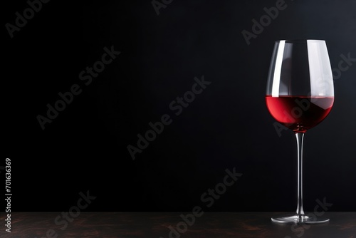 red wine on a glass against black background, Space for text photo