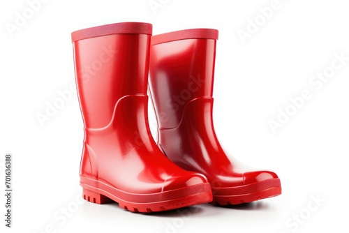 Red kids rubber boots isolated on white
