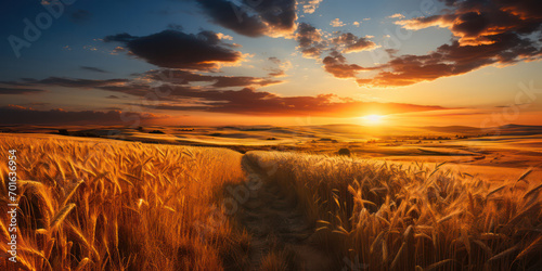 Beautiful landscape of sunset over wheat field at summer © bird_saranyoo