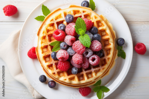 waffles on a white plate, close up