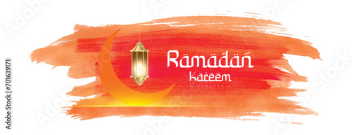 Ramadan kareem wishes or greeting card orange Islamic background banner design with ramzan, ramazan, moon, lamp, social media ramazan wishing or sale, advertisement, design vector illustration