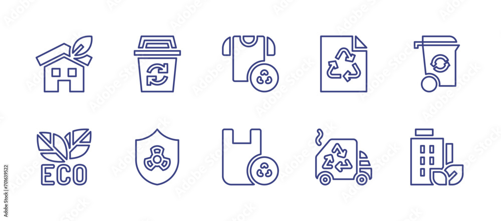 Ecology line icon set. Editable stroke. Vector illustration. Containing eco, city, recycling bin, eco house, bin, recycling, recycle, protection, garbage.