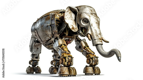 Generative AI illustration of adorable futuristic robotic animals with metal details, old iron, isolated white background, ai generated