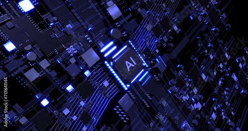 Advanced AI CPU Processors Analyzing Data Flow. Futuristic AI Processor. Data Processing. Computer And Technology Related 3D Illustration Render
