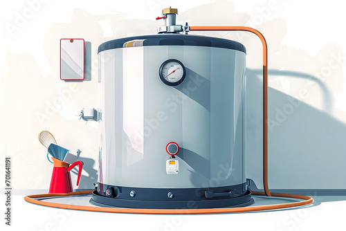 Flat vector illustration, residential hot water tank closeup , White background

