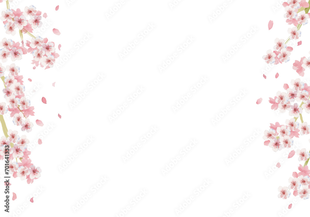 水彩和風の控え目桜フレーム（両側）