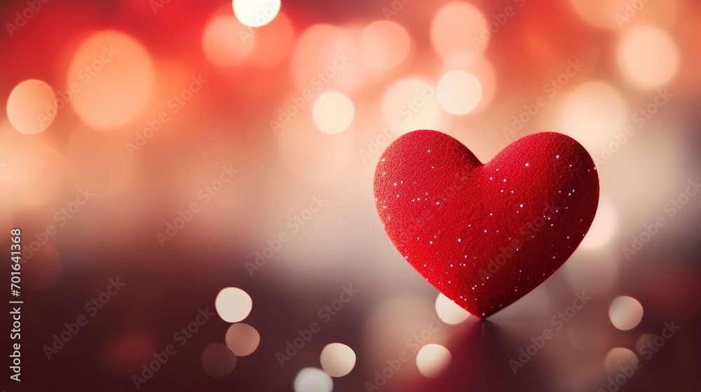Red heart valentine day greeting card on bokeh background for web banner sales