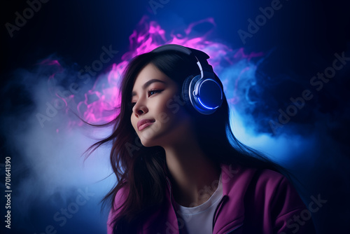 Girl enjoying music using headphone