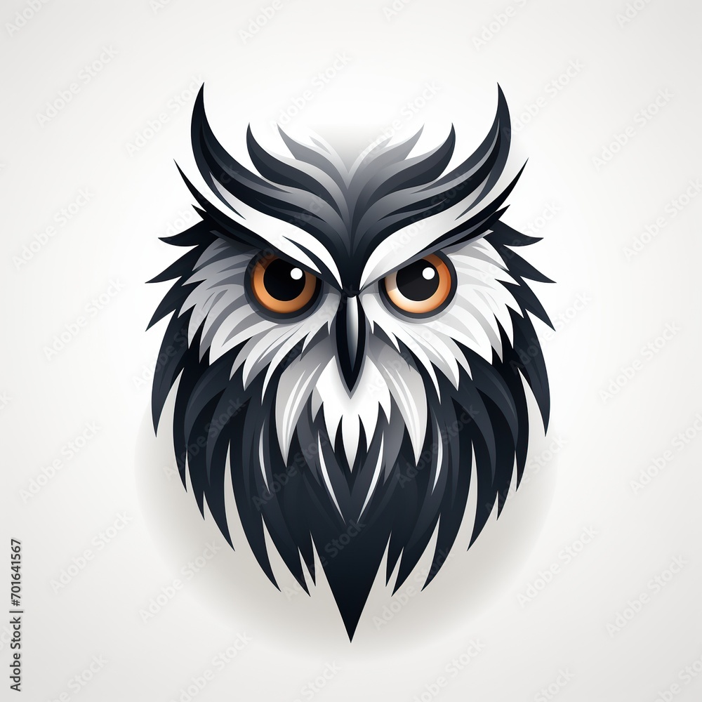 minimalistic logo emblem tattoo with an owl head on white isolated background