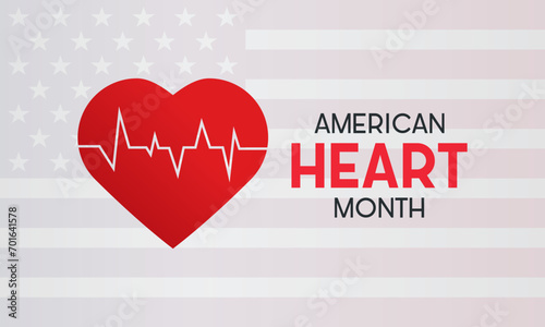 American heart month is observed every year in february. February is american heart month. Vector template for banner, greeting card, poster with background. Vector illustration.
