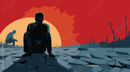 emotional toll of poverty in a vector scene depicting individuals experiencing the psychological impact of economic hardship. Illustrate emotions such as stress, anxiety, and resilience